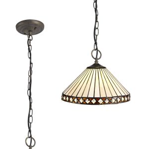 Te 30.5cm 3 Light Downlighter Pendant E27 With 30cm Tiffany Shade, Amber/Cream/Crystal/Aged Antique Brass