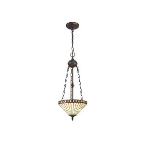 Te 30.5cm 2 Light Uplighter Pendant E27 With 30cm Tiffany Shade, Amber/Cream/Crystal/Aged Antique Brass