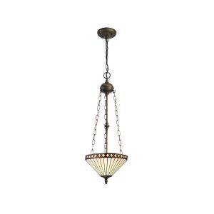 Te 30.5cm 3 Light Uplighter Pendant E27 With 30cm Tiffany Shade, Amber/Cream/Crystal/Aged Antique Brass