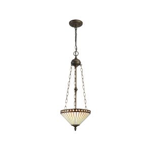 Te 3 Light Uplighter Pendant E27 With 30cm Tiffany Shade, Amber/Cmozarella/Crystal/Aged Antique Brass