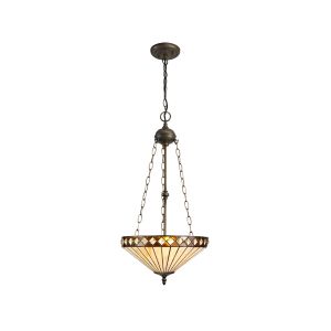 Te 3 Light Uplighter Pendant E27 With 40cm Tiffany Shade, Amber/Cmozarella/Crystal/Aged Antique Brass