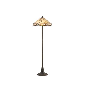 Te 2 Light Octagonal Floor Lamp E27 With 40cm Tiffany Shade, Amber/Cmozarella/Crystal/Aged Antique Brass