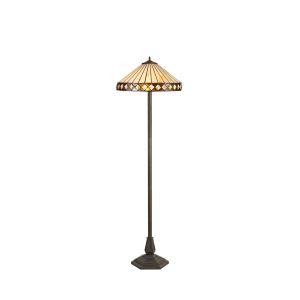 Te 2 Light Octagonal Floor Lamp E27 With 40cm Tiffany Shade, Amber/Cream/Crystal/Aged Antique Brass