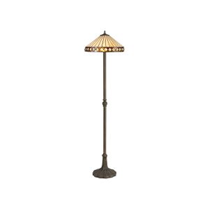 Te 2 Light Leaf Design Floor Lamp E27 With 40cm Tiffany Shade, Amber/Cmozarella/Crystal/Aged Antique Brass