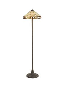 Te 2 Light Stepped Design Floor Lamp E27 With 40cm Tiffany Shade, Amber/Cmozarella/Crystal/Aged Antique Brass