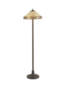 Te 2 Light Stepped Design Floor Lamp E27 With 40cm Tiffany Shade, Amber/Cream/Crystal/Aged Antique Brass