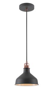 Tourish 19cm Small Pendant, 1 x E27, Graphite/Copper/White