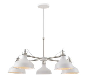 Tourish 94cm Telescopic Pendant/Semi Ceiling 5 Light, 5 x E27, Sand White/Satin Nickel/White