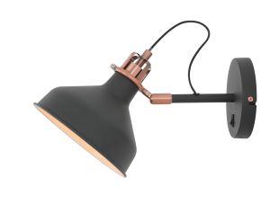 Tourish Adjustable Wall Lamp Switched, 1 x E27, Graphite/Copper/White