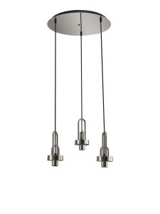 Urasawa 45cm 2m Round 3 Light Pendant, (FRAME ONLY), 3 x E27, Polished Nickel / Matt Black