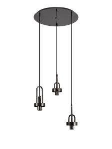 Urasawa 45cm 2m Round 3 Light Pendant, (FRAME ONLY), 3 x E27, Black Chrome / Matt Black