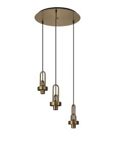 Urasawa 45cm 2m Round 3 Light Pendant, (FRAME ONLY), 3 x E27, Brass Gold / Matt Black