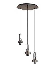 Urasawa 45cm 2m Round 3 Light Pendant, (FRAME ONLY), 3 x E27, Antique Silver / Matt Black