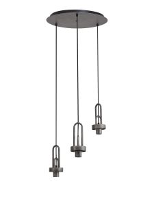 Urasawa 45cm 2m Round 3 Light Pendant, (FRAME ONLY), 3 x E27, Aged Pewter / Matt Black