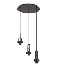 Urasawa 45cm 2m Round 3 Light Pendant, (FRAME ONLY), 3 x E27, Matt Black