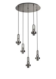 Urasawa 55cm 2.5m Round 5 Light Pendant, (FRAME ONLY), 5 x E27, Polished Nickel / Matt Black