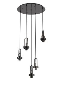Urasawa 55cm 2.5m Round 5 Light Pendant, (FRAME ONLY), 5 x E27, Black Chrome / Matt Black