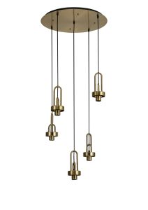Urasawa 55cm 2.5m Round 5 Light Pendant, (FRAME ONLY), 5 x E27, Brass Gold / Matt Black