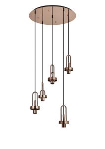 Urasawa 55cm 2.5m Round 5 Light Pendant, (FRAME ONLY), 5 x E27, Copper / Matt Black