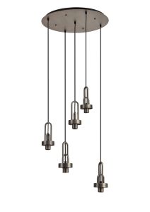 Urasawa 55cm 2.5m Round 5 Light Pendant, (FRAME ONLY), 5 x E27, Antique Silver / Matt Black