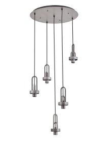 Urasawa 55cm 2.5m Round 5 Light Pendant, (FRAME ONLY), 5 x E27, Aged Pewter / Matt Black