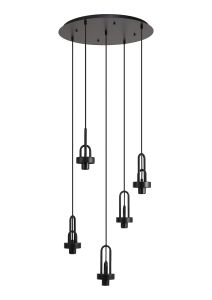 Urasawa 55cm 2.5m Round 5 Light Pendant, (FRAME ONLY), 5 x E27, Matt Black