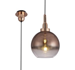 Urasawa 1 Light Pendant E27 With 30cm Globe Glass, Copper/Matt Black/Clear