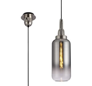 Urasawa 1 Light Pendant E27 With 16cm Cylinder Glass, Polished Nickel/Matt Black/Smoked/Clear