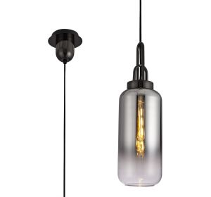 Urasawa 1 Light Pendant E27 With 16cm Cylinder Glass, Black Chrome/Matt Black/Smoked/Clear