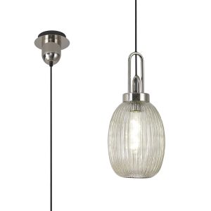 Urasawa 1 Light Pendant E27 With 20cm Almond Ribbed Glass, Champagne Polished Nickel/Matt Black