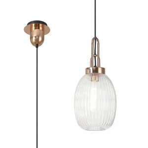 Urasawa 1 Light Pendant E27 With 20cm Almond Ribbed Glass, Clear Copper/Matt Black