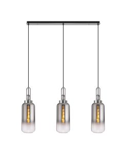 Urasawa Linear 3 Light Pendant E27 With 16cm Cylinder Glass, Smoked/Clear Polished Nickel/Matt Black