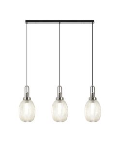 Urasawa Linear 3 Light Pendant E27 With 20cm Almond Ribbed Glass, Champagne Polished Nickel/Matt Black
