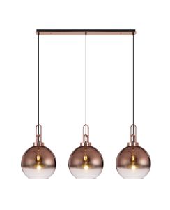 Urasawa Linear 3 Light Pendant E27 With 30cm Globe Glass, Copper/Clear Copper/Matt Black