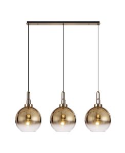 Urasawa Linear 3 Light Pendant E27 With 30cm Globe Glass, Brass Gold/Clear Brass Gold/Matt Black