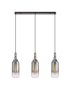 Urasawa Linear 3 Light Pendant E27 With 16cm Cylinder Glass, Smoked/Clear Black Chrome/Matt Black