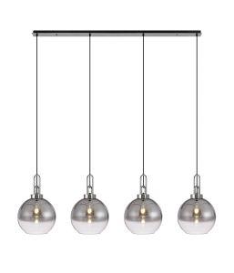 Urasawa Linear 4 Light Pendant E27 With 30cm Globe Glass, Smoked/Clear Polished Nickel/Matt Black