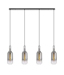 Urasawa Linear 4 Light Pendant E27 With 16cm Cylinder Glass, Smoked/Clear Polished Nickel/Matt Black