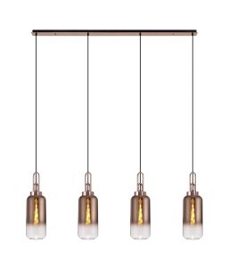 Urasawa Linear 4 Light Pendant E27 With 16cm Cylinder Glass, Copper/Clear Copper/Matt Black