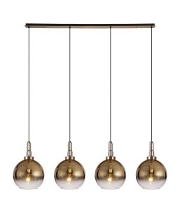 Urasawa Linear 4 Light Pendant E27 With 30cm Globe Glass, Brass Gold/Clear Brass Gold/Matt Black
