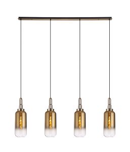 Urasawa Linear 4 Light Pendant E27 With 16cm Cylinder Glass, Brass Gold/Clear Brass Gold/Matt Black