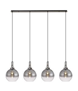 Urasawa Linear 4 Light Pendant E27 With 30cm Globe Glass, Smoked/Clear Black Chrome/Matt Black