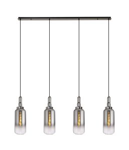 Urasawa Linear 4 Light Pendant E27 With 16cm Cylinder Glass, Smoked/Clear Black Chrome/Matt Black