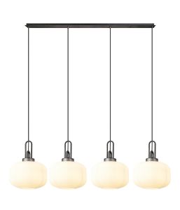 Urasawa Linear Pendant, 4 x E27, Aged Pewter/Matt Black With 30cm Pumpkin Shaped Ribbed Opal Glass