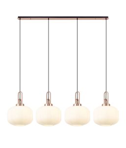 Urasawa Linear Pendant, 4 x E27, Copper/Matt Black With 30cm Pumpkin Shaped Ribbed Opal Glass
