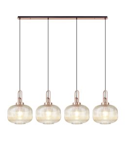 Urasawa Linear Pendant, 4 x E27, Copper/Matt Black With 30cm Pumpkin Shaped Ribbed Champagne Glass