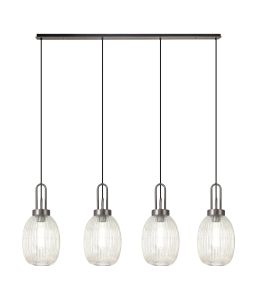 Urasawa Linear 4 Light Pendant With 20cm Almond Ribbed Glass, Antique Silver/Matt Black Champagne