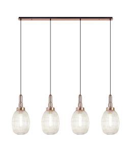 Urasawa Linear 4 Light Pendant With 20cm Almond Ribbed Glass, Copper/Matt Black Champagne