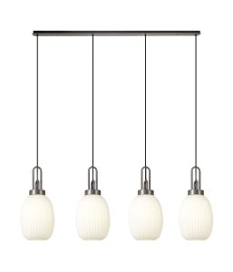 Urasawa Linear 4 Light Pendant With 20cm Almond Ribbed Glass, Antique Silver/Matt Black Opal