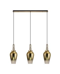 Urasawa Linear 3 Light Pendant E27 With 23cm Pear Glass, Brass Gold/Clear Brass Gold/Matt Black